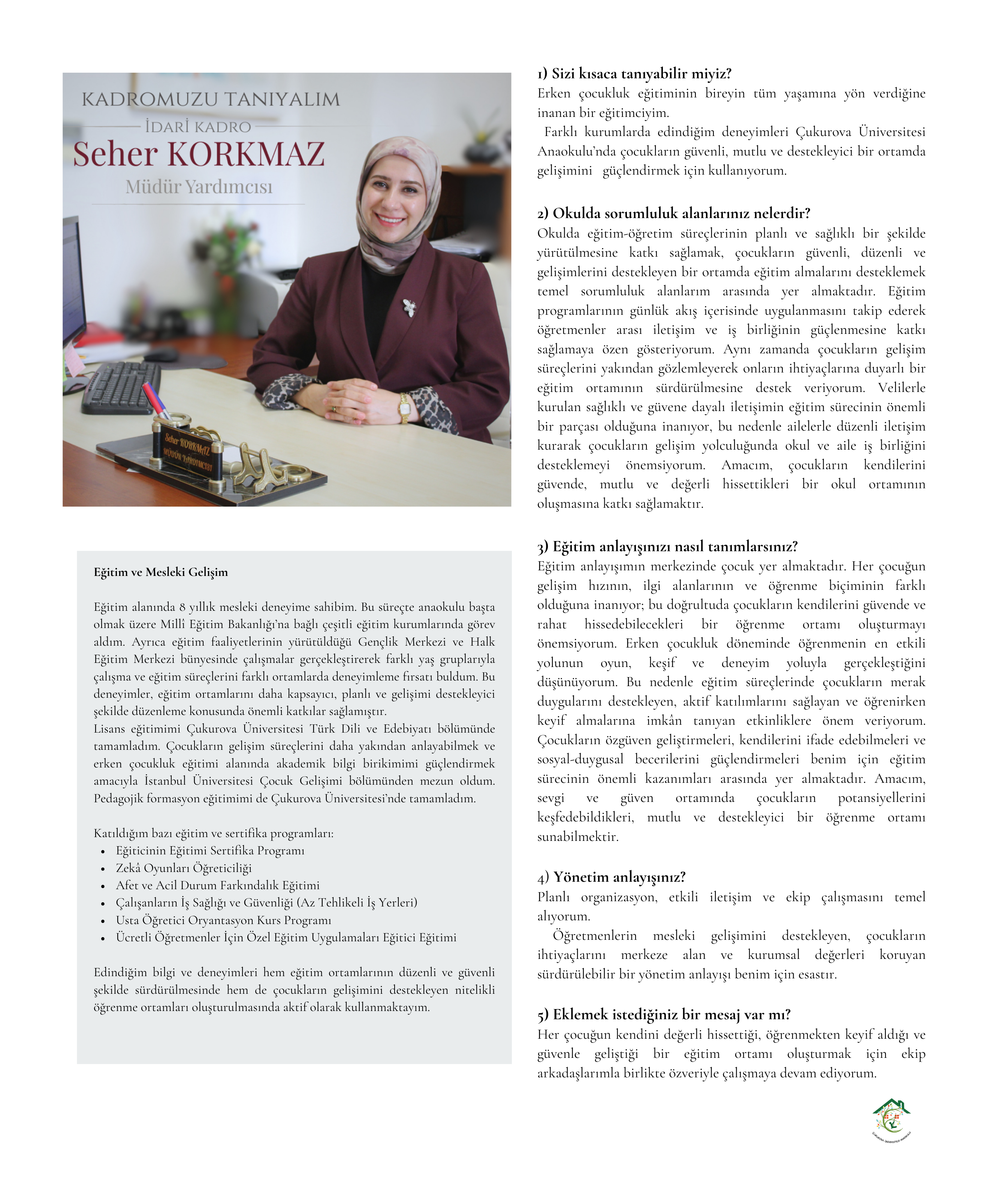 Anaokulu Müdür Yardımcısı