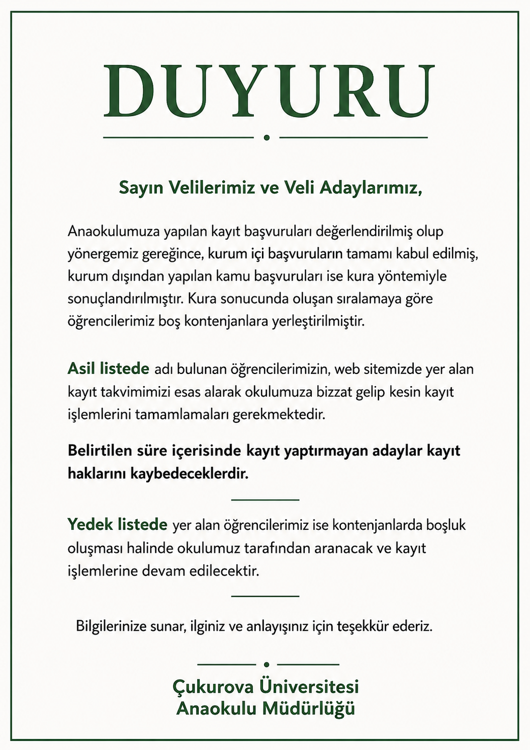 2026-2027 EĞİTİM ÖĞRETİM YILI KAYIT LİSTELERİ